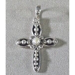 Vintage Silpada Sterling Pearl Cross Pendant Retired S0971